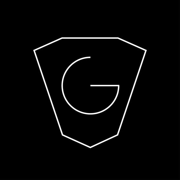 Piktogramm mit G-Symbol auf schwarzem Hintergrund