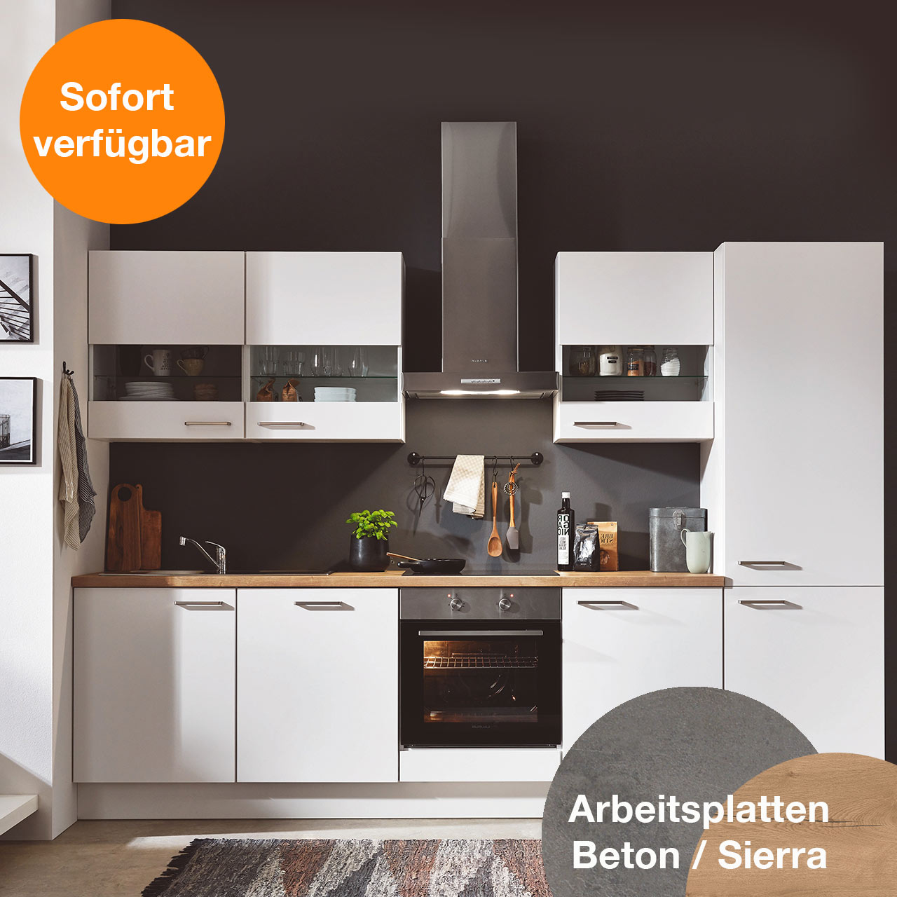 Nobilia Elements Küchen Set - KSET-E08 | Ausrichtung links | Sierra |  Schwarz | Beko BCSA285K4SN | Beko EH9630XHN & BBUE110NOX | Elica WISE 60 BK  | Beko BDIN14N22 | CARLO NOBILI Live / Edelstahl | RODI OKIO LINE 85