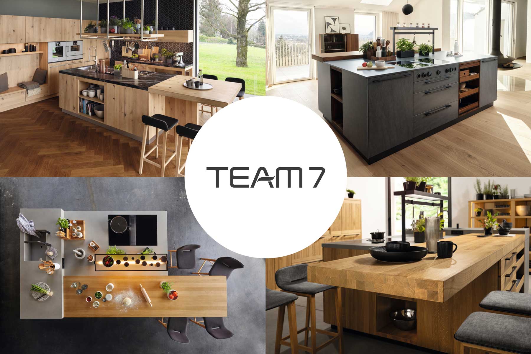 Team7 Echtholz-Küchen Vier Beispiele für Echtholz-Küchen des österreichischen Herstellers Team 7.