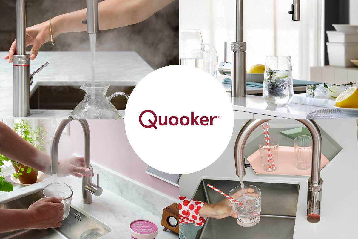 Quooker Wasserhahn Vier Beispielbilder von Quooker - kochendes oder kaltes Wasser direkt aus der Leitung.