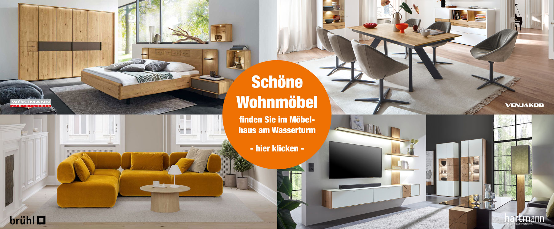 Schmuckbild mit verschiedenen Wohnmöbeln, das als Link zur Möbel Heidenreich Webseite dient.