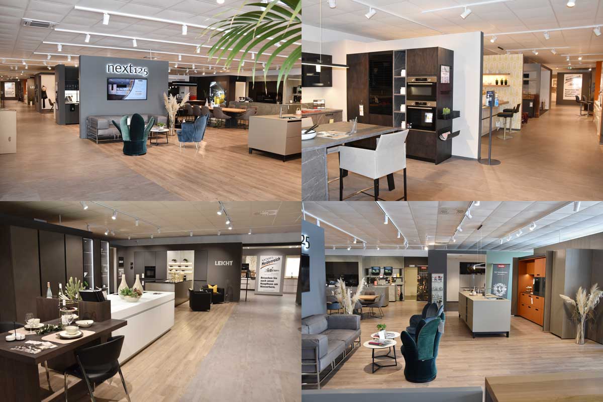 Impressionen aus der Küchenwelt Vier zusammengesetzte Bilder zeigen Einblicke in die Küchenwelt.