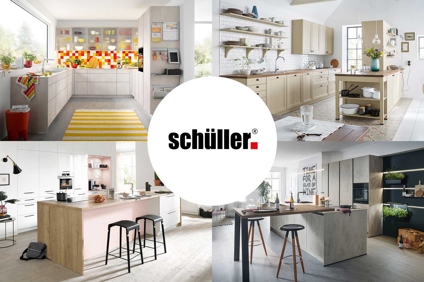 Schüller - Küchen fürs Leben Vier Beispiele für Küchen des Herstellers Schüller: Familienküchen modern, Landhausstil oder trendig.