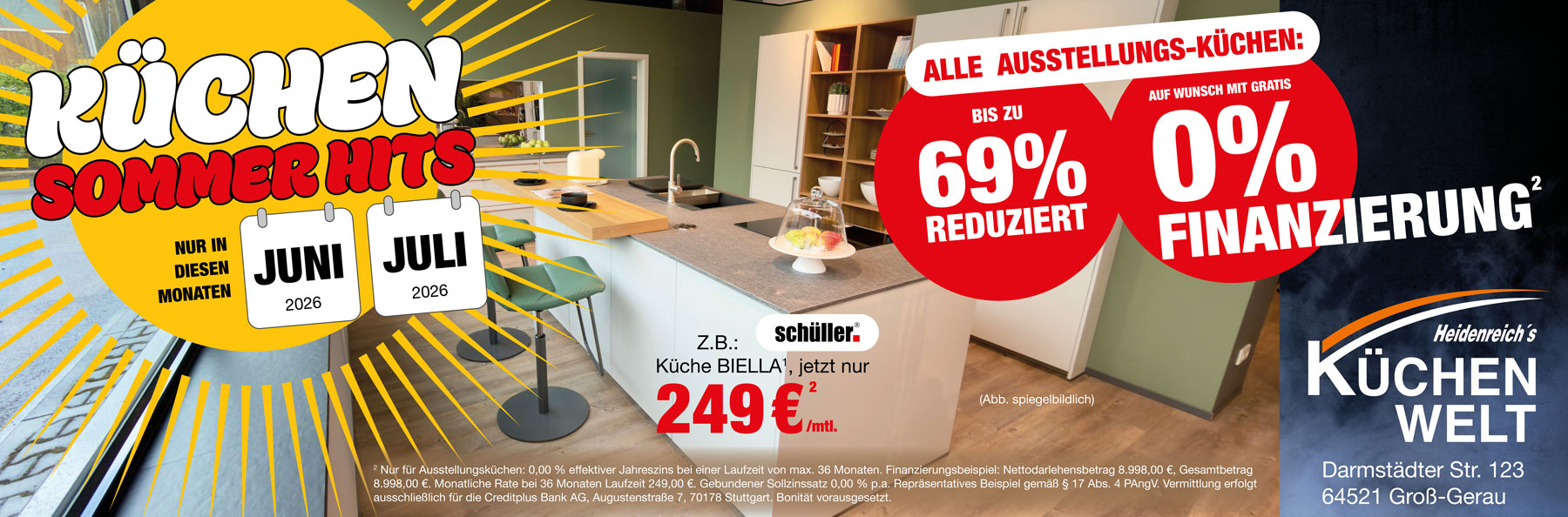 Küchen Sommer Hit: Jetzt Ausstellungsküche bis zu 69% günstiger sichern! Auf Wunsch mit gratis 0% Finanzierung.